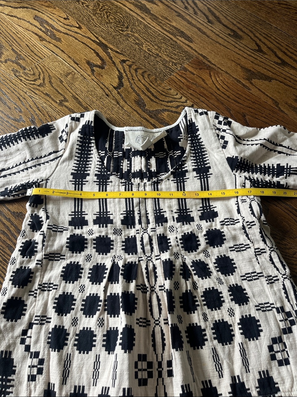Ace & Jig Black and Cream 100% Cotton Artisan Geometric Short Sleeve Blouse - Picture 4 of 7